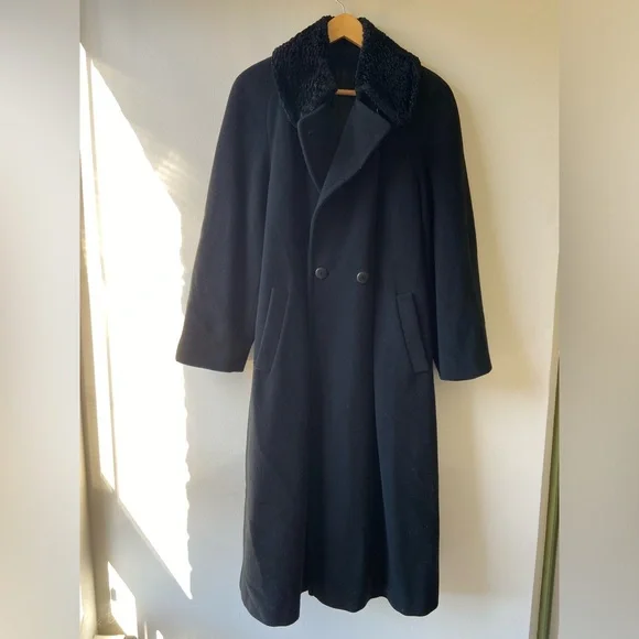 Vintage black wool/ cashmere blend coat with faux fur collar - Picture 3 of 6